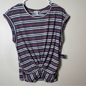 Lucky Brand Navy and Red Striped Tie-Front Tank Tee
